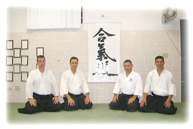 Da esquerda para a direita: Edson Maboni, Walter Rodriguez, Sensei Gilberto e Marcos Oliveira 